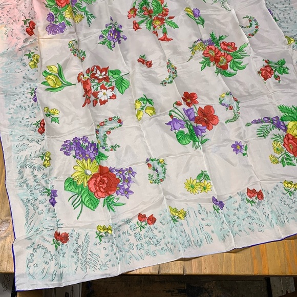 EUC Antique Hadson Cobalt Roll Hem Rayon and Silk Floral Scarf - Picture 1 of 8
